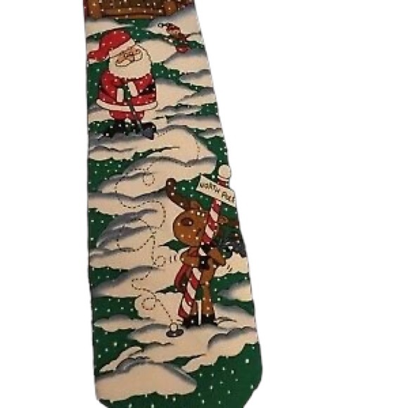 Hallmark Santa Clause Golfing Christmas Holiday Mens Tie Rudolph Blue Green - Picture 2 of 5